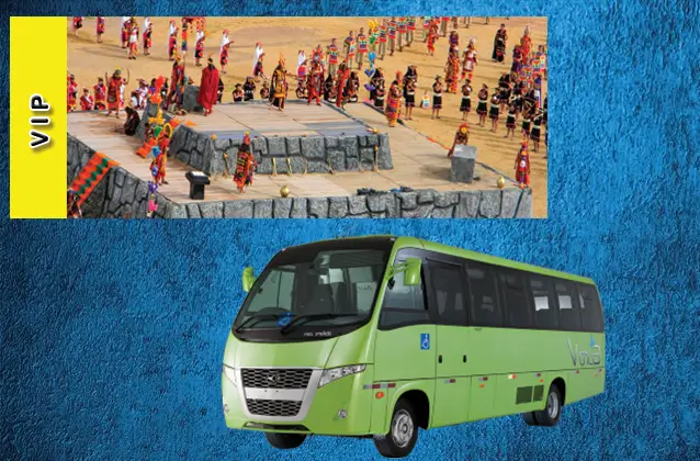 Inti Raymi 2026 ticket. Yellow section + tour bus
